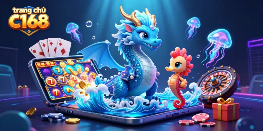 Experience the excitement of casinos with trang chủ c168 featuring a vibrant ocean scene filled with games and treasures.