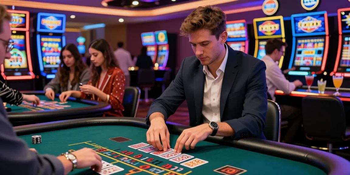 Giocatore concentrato alla tavola da gioco in un casinò non AAMS