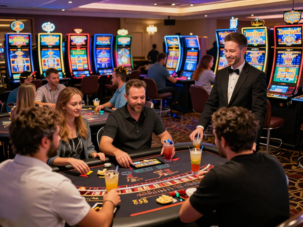 Scene vivace di un casino online con giocatori e tavoli, lista casino non aams evidente.