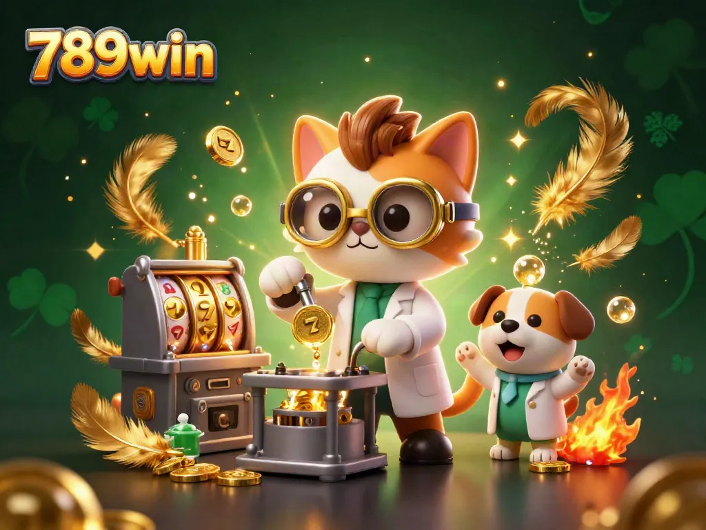Experience the thrilling adventures at 789win with wild characters in a dynamic casino lab scene.