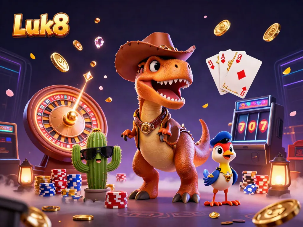Luk8 brings excitement with a T-Rex cowboy and casino games featuring lively graphics and golden rewards.