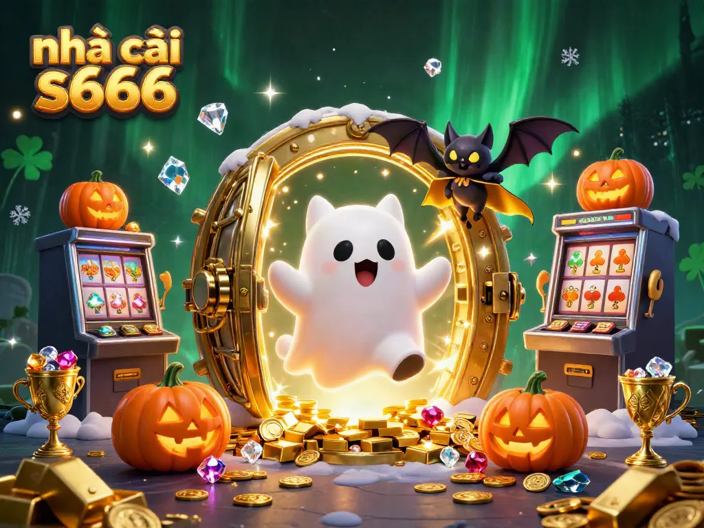 Experience thrilling gaming at nhà cái s666 with a vibrant 3D casino scene featuring playful characters and rich treasures.