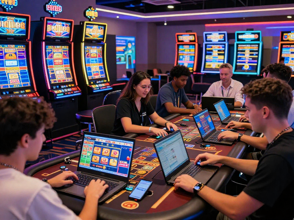 Scena vivace dei migliori casinò online con la lista casino non AAMS per il 2026, giocatori entusiasti davanti a slot machine e tavoli virtuali.