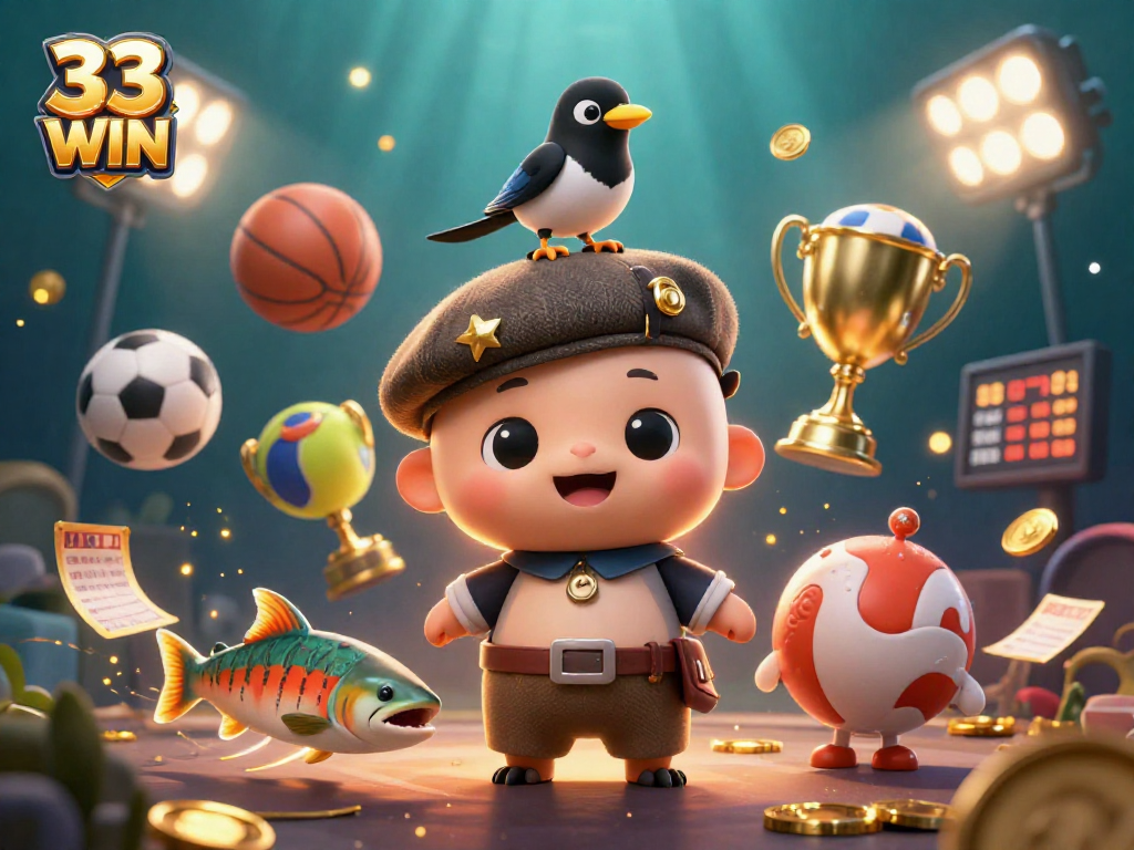 Join the excitement at 33 WIN and uncover winning strategies with playful characters in a vibrant casino setting.