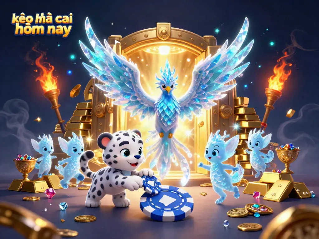 Experience sports betting excitement with kèo nhà cái hôm nay, featuring cartoon ice phoenix and dazzling treasures.