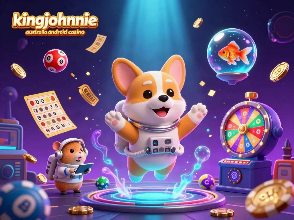 Experience the excitement at kingjohnnie australia android casino with a vibrant 3D space station scene.