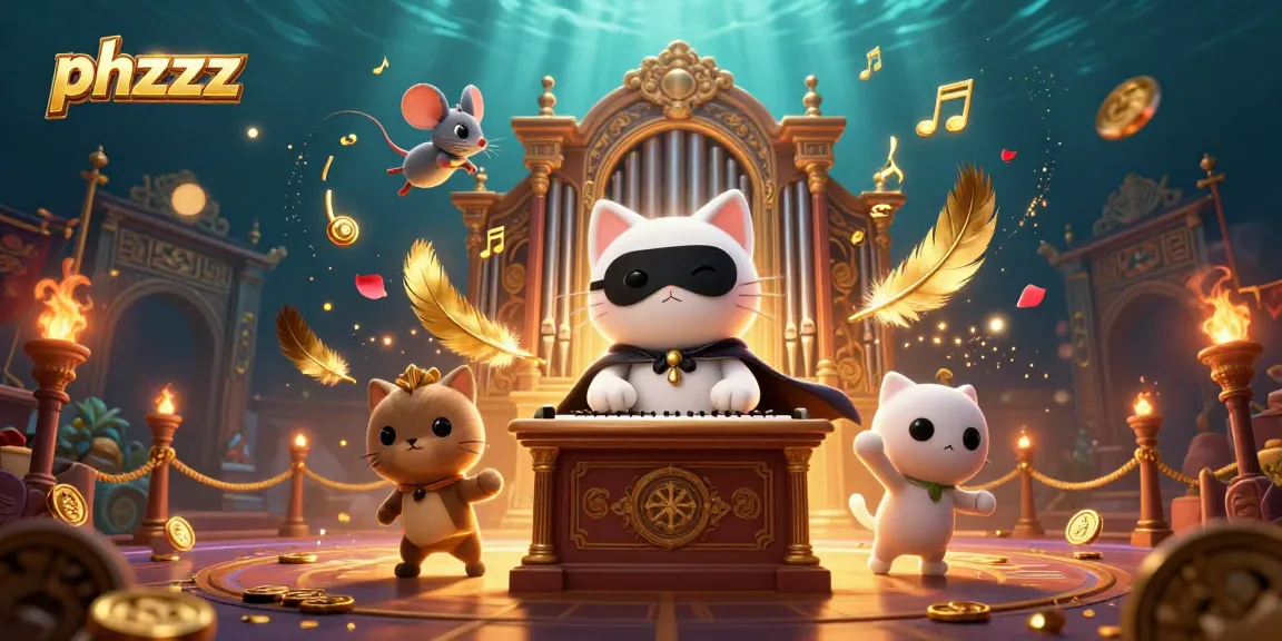 Engage with phzzz at the vibrant casino scene featuring a phantom cat and acrobat mouse.