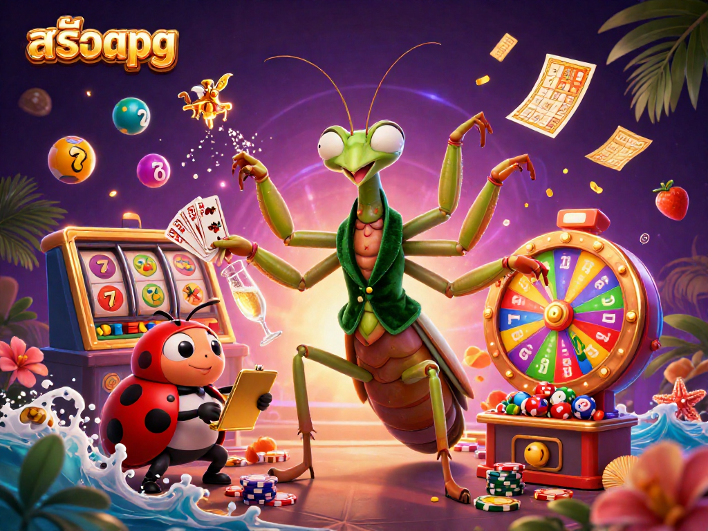 Experience thrilling moments with สล็อตpg as a giant praying mantis and ladybug pit boss create a lively casino atmosphere.