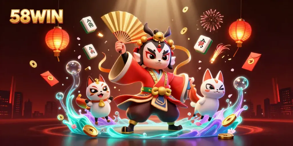 Experience dynamic gameplay with 58WIN amidst vibrant gaming elements and colorful casino charm.