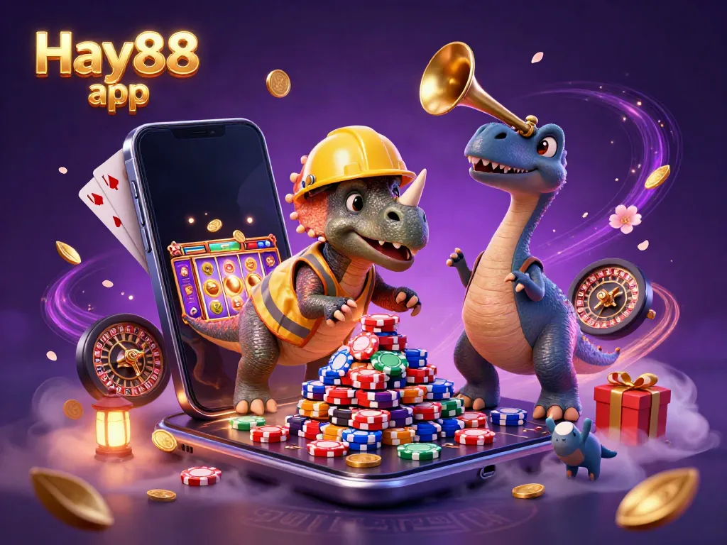 Experience gaming excitement with the Hay88 app featuring colorful slot games and cheerful characters.