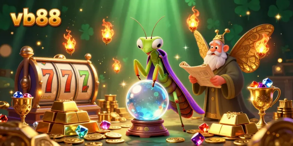 Engage in thrilling gameplay with vb88's vibrant slot scene filled with treasures and magical characters.